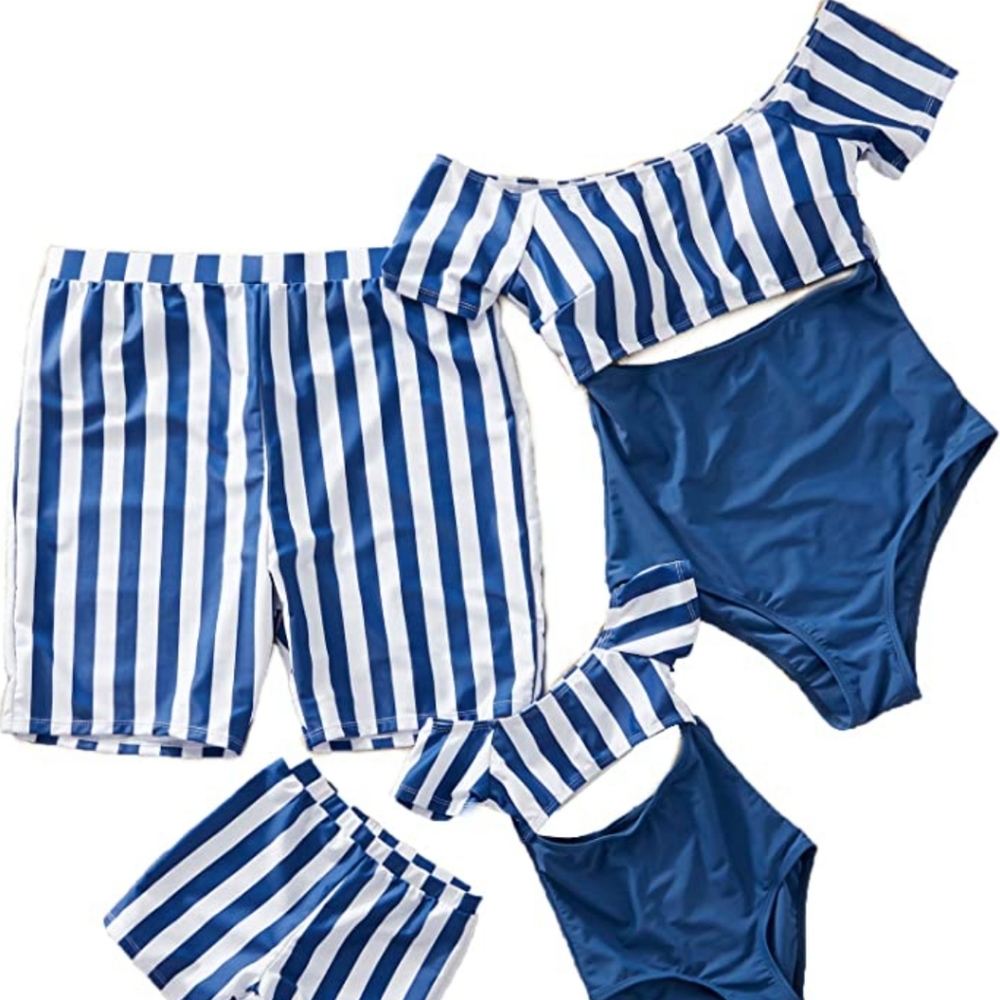 BLUE FAMILY MATCHING SWIMSUIT set- mommy daddy and toddler girl